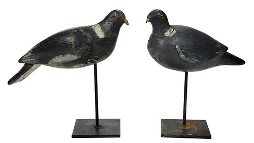 Near Pair of Carved and Painted Pigeon Decoys