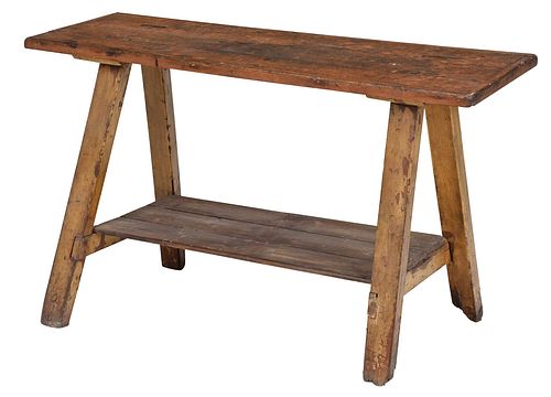 Vintage Paint Decorated Trestle Form Table
