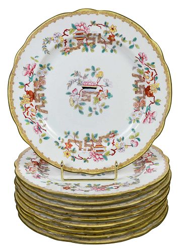 Ten British Porcelain Plates in the Chinese Taste