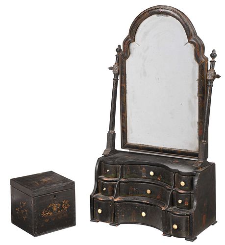 Black Japanned Dressing Mirror and Box