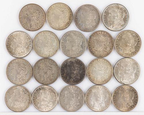 ASSORTED UNITED STATES 1921 MORGAN SILVER DOLLARS, LOT OF 19