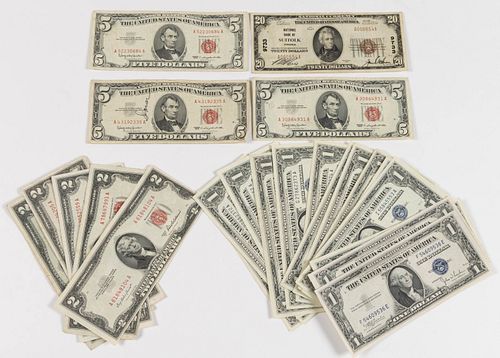 ASSORTED UNITED STATES OBSOLETE CURRENCY / NOTES, LOT OF 27