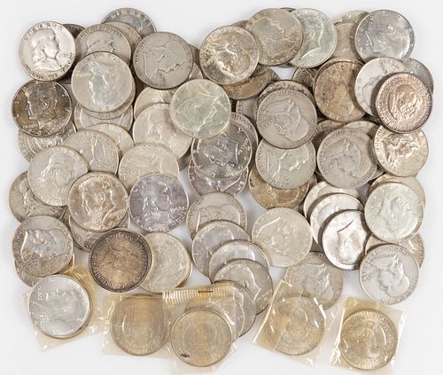 ASSORTED UNITED STATES SILVER HALF DOLLAR COINS, LOT OF 82