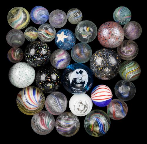 ANTIQUE GLASS MARBLES, UNCOUNTED LOT