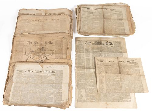 CONFEDERATE CIVIL WAR NEW ORLEANS, LOUISIANA NEWSPAPERS, LOT OF 102 +/- 