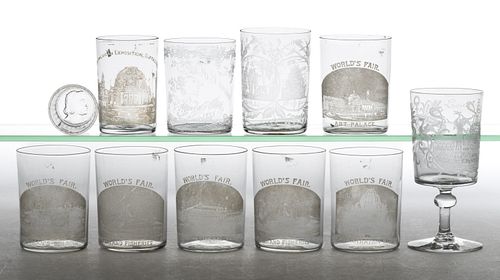 1892 / 1893 CHICAGO WORLD'S COLUMBIAN EXPOSITION / WORLD'S FAIR GLASS  DRINKING VESSELS, LOT OF TEN