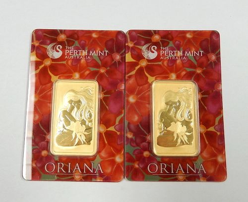 (2) Perth Mint Oriana  Pure Gold 1 Troy Ounce Bars.