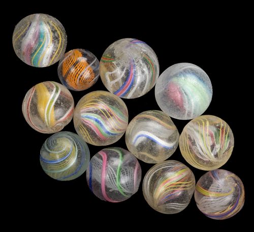 ANTIQUE TRANSPARENT SWIRL MARBLES, LOT OF 12