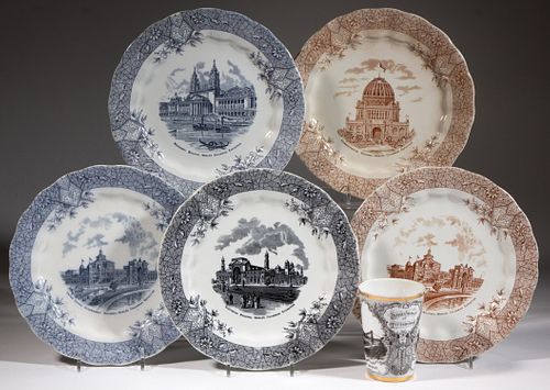 1892 / 1893 CHICAGO WORLD'S COLUMBIAN EXPOSITION / WORLD'S FAIR WEDGWOOD  CERAMIC PLATES, LOT OF FIVE