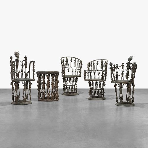 African Benin Bronze Table and Chairs