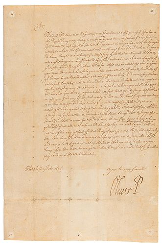 Oliver Cromwell Letter Signed as Lord Protector