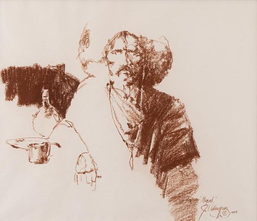 Joseph Velazquez, two conte crayon drawings