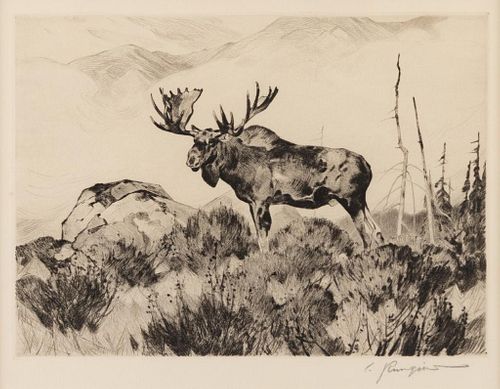 Carl Rungius, etching