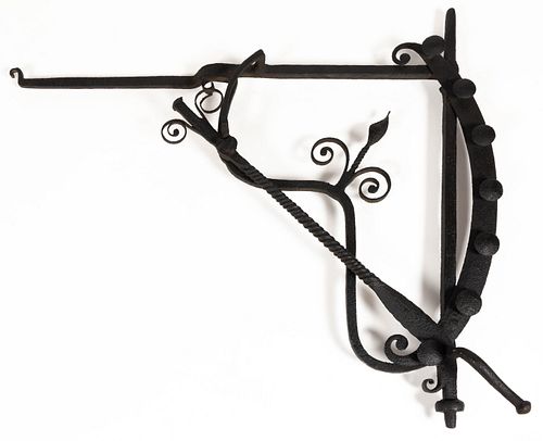 WROUGHT-IRON MONUMENTAL-SIZED AND STYLIZED HEARTH CRANE