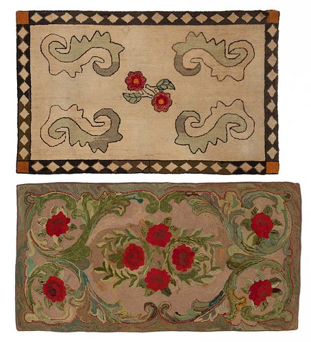 AMERICAN FOLK ART PICTORIAL HOOKED RUGS, LOT OF TWO