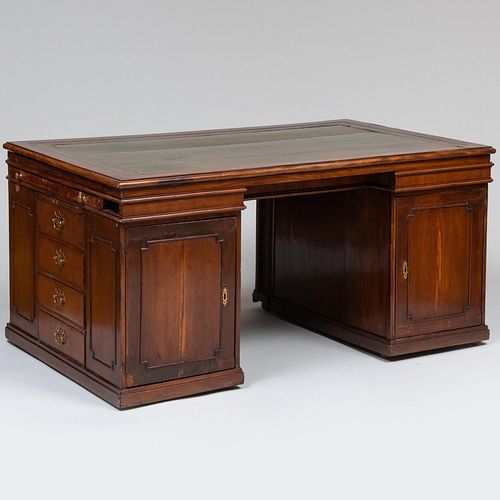 Rare George III Leather-Mounted Mahogany Partner's Desk/ Architect's Table