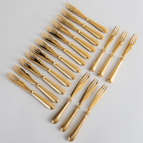 Set of Eighteen Christofle Vermeil Plate Forks
