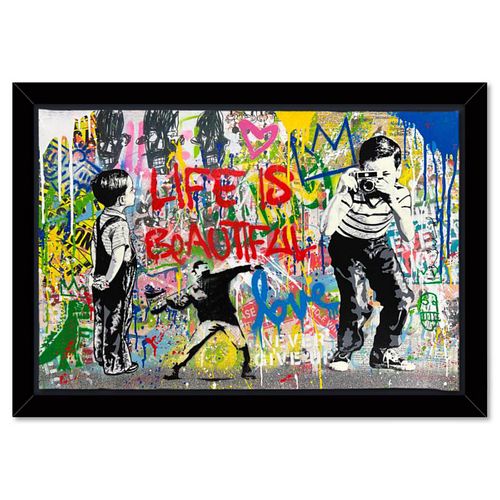 Mr. Brainwash, "Pop Wall" Framed Mixed Media Original, Hand Signed with Certificate of Authenticity.