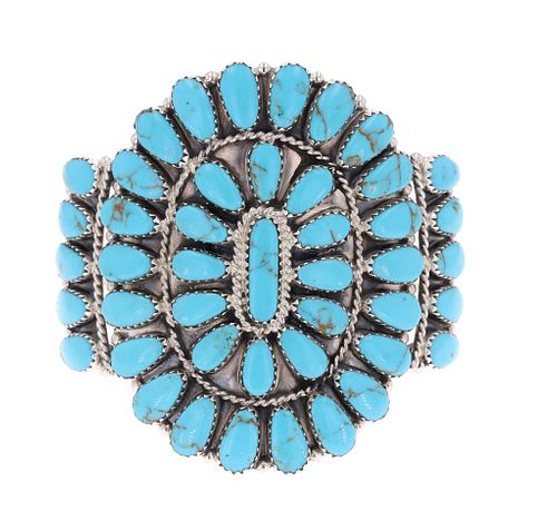 Navajo T. Billy Sterling Silver Turquoise Bracelet