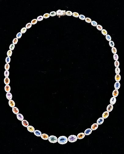 Multistone Sapphire & Diamond 14k Gold Necklace