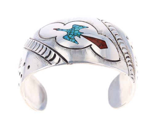 Navajo Tommy Singer Chipped Inlay Bracelet c 1960s