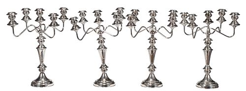 Four Silver Plate Five Cup Candelabra