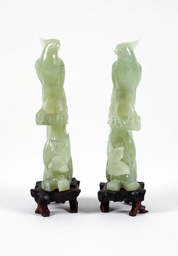 Pair of Chinese Polished Jade or Jadeite Bird Figures