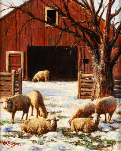 M Bryan Winter Sheep Contemporary Oil on Canvas