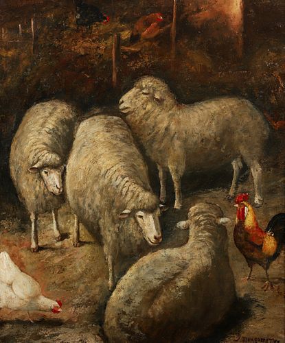 Attrib. to Alfred Montgomery Farm Scene with Sheep