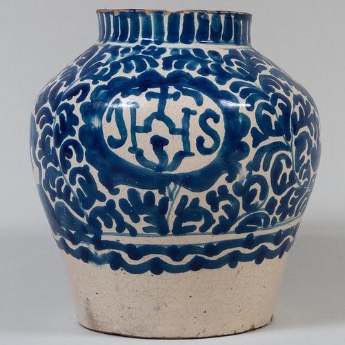 Continental Blue and White Pottery Vase