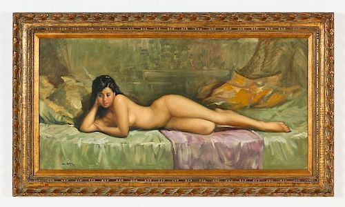 European School (20th c.) Reclining Nude Oil Painting