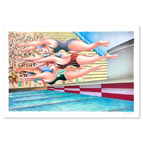 Yuval Mahler, "Swimming" Limited Edition Serigraph, Numbered and Hand Signed with Letter of Authenticity.
