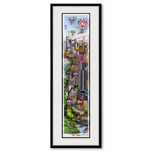 Charles Fazzino, "A Deep Dish Pie in Chi Town (Black)" Framed 3D Limited Edition Silk Screen, Numbered and Hand Signed with Certificate of Authenticit