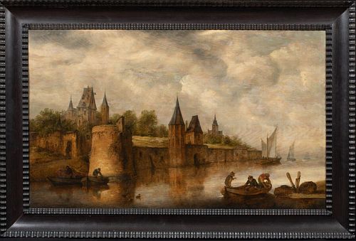  RIVER LANDSCAPE WITH FIGURES OIL PAINTING