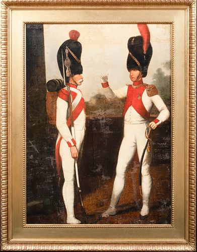 PORTRAIT OF A SOLDIER AND OFFICER OIL PAINTING