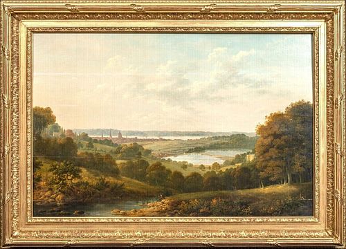 VIEW OF SOUTHAMPTON FROM THE ROVER ITCHEN OIL PAINTING
