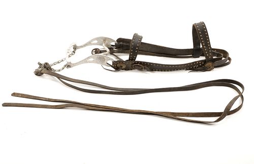 Studded Harness Leather Bridle Headstall c. 1920s