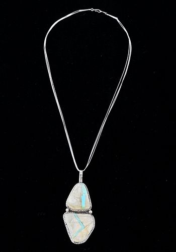 Navajo Nevada Blue & Agate Sterling Necklace