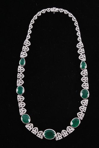32.56ct Emerald & Diamond 18k White Gold Necklace