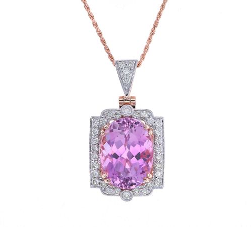 Opulent Kunzite VS Diamond 14k Rose Gold Necklace
