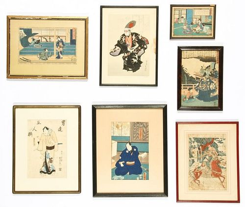 7 Framed Japanese Woodblock Prints