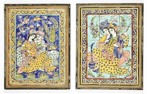2 Persian Theme Figural Tile Mosaics