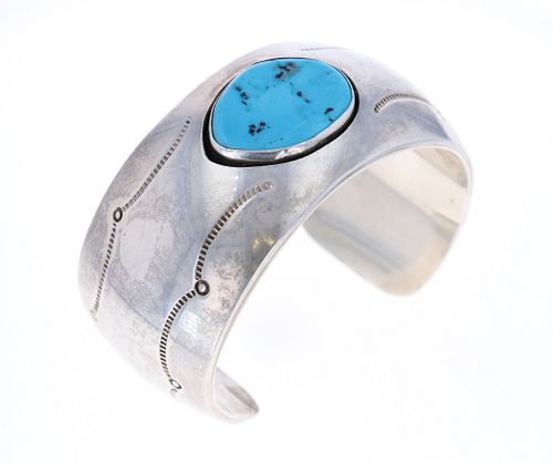Navajo J Wright Sterling Silver Turquoise Bracelet
