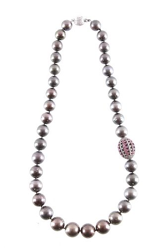 Black Tahitian Pearl Ruby 14k White Gold Necklace
