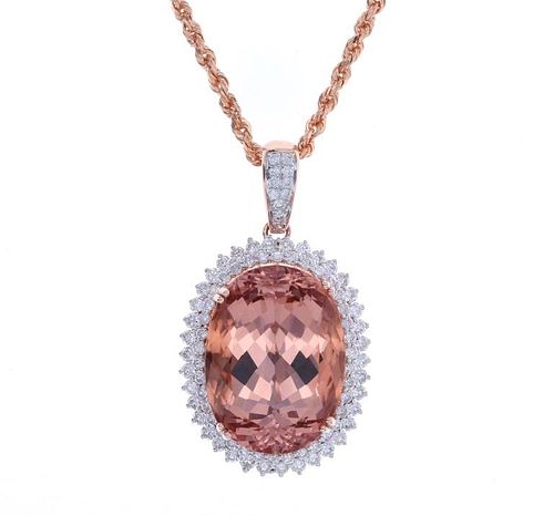 Pristine Morganite Diamond 14k Rose Gold Necklace