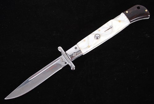 AKC Italian Pearl Resin Switchblade Knife w Sheath