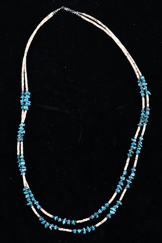 Navajo Kingman Turquoise Heishi Necklace c. 1950s