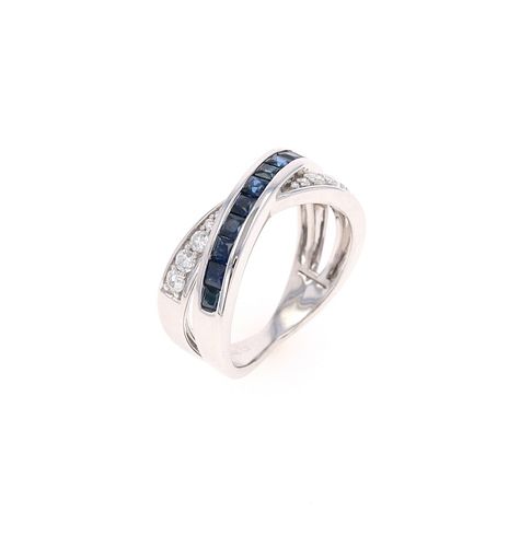 Freeform Blue Sapphire & Diamond 14k Gold Ring