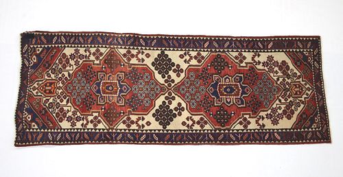 Kazak Persian Hand Knotted Wool Runner Rug 1930's
