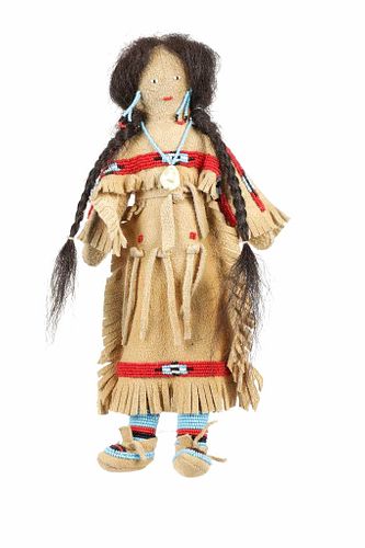 Sioux Beautifully Beaded Indian Buckskin Hide Doll